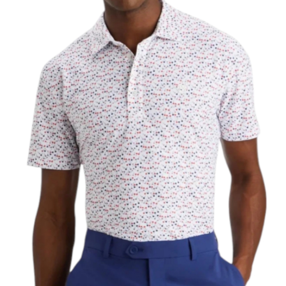 G/FORE Men's Polo Shirt - White with Red and Blue Pattern